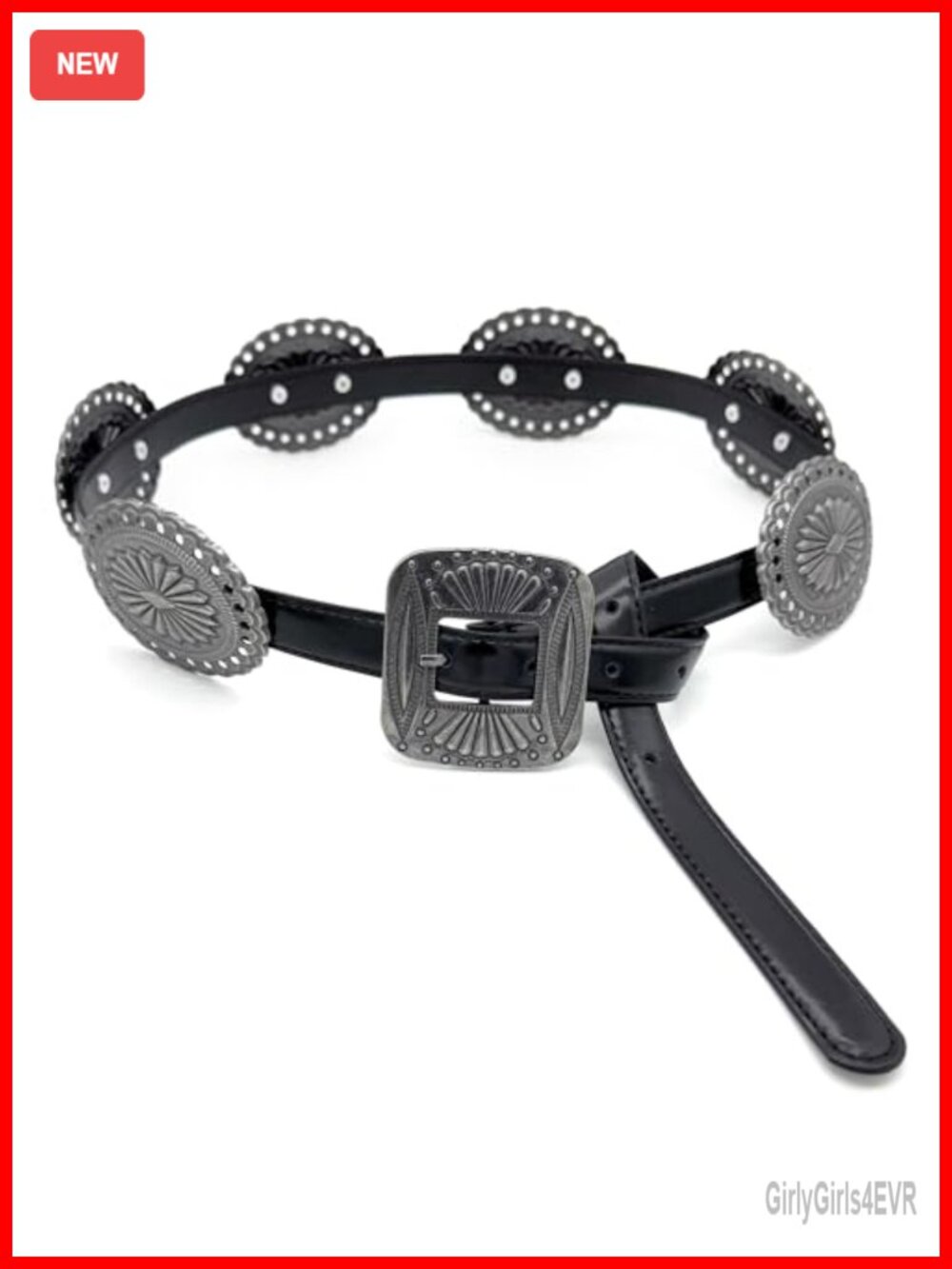 Western Concho Belt Faux Leather Cowgirl Silver-Tone Conchos Women